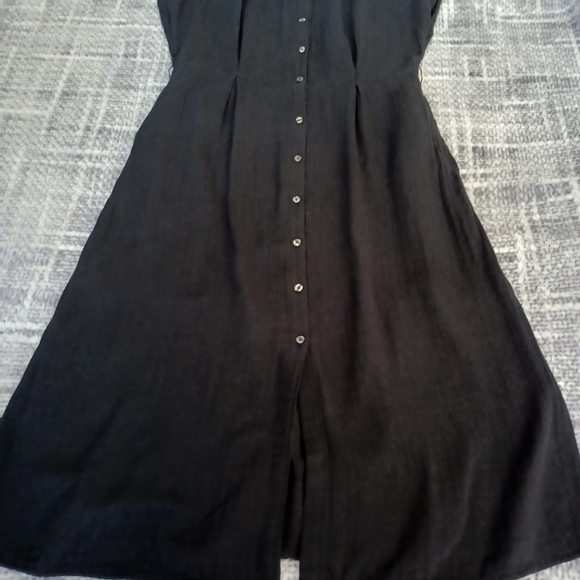 GAP Cotton linen midi Button Up Shirt Black dress w/ Pockets Missing Fabric Belt - Picture 7 of 9